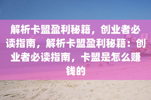 解析卡盟盈利秘籍，创业者必读指南，解析卡盟盈利秘籍：创业者必读指南，卡盟是怎么赚钱的