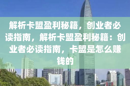 解析卡盟盈利秘籍，创业者必读指南，解析卡盟盈利秘籍：创业者必读指南，卡盟是怎么赚钱的