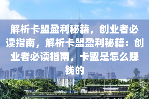 解析卡盟盈利秘籍，创业者必读指南，解析卡盟盈利秘籍：创业者必读指南，卡盟是怎么赚钱的