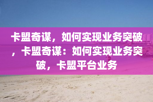 卡盟奇谋，如何实现业务突破，卡盟奇谋：如何实现业务突破，卡盟平台业务