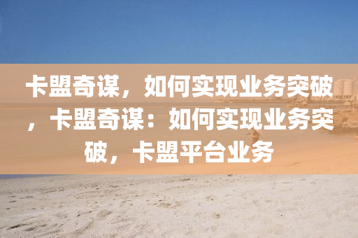 卡盟奇谋，如何实现业务突破，卡盟奇谋：如何实现业务突破，卡盟平台业务