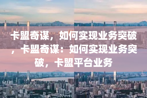 卡盟奇谋，如何实现业务突破，卡盟奇谋：如何实现业务突破，卡盟平台业务