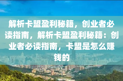 解析卡盟盈利秘籍，创业者必读指南，解析卡盟盈利秘籍：创业者必读指南，卡盟是怎么赚钱的