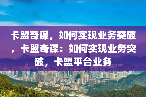 卡盟奇谋，如何实现业务突破，卡盟奇谋：如何实现业务突破，卡盟平台业务