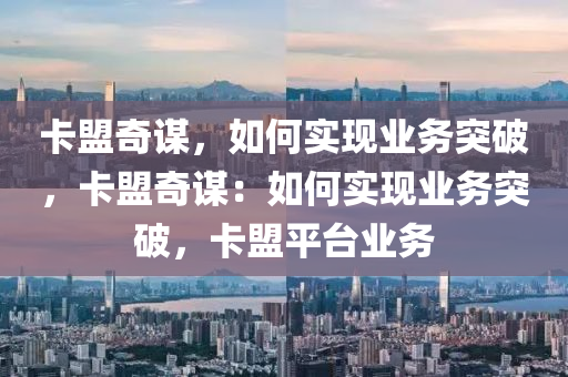 卡盟奇谋，如何实现业务突破，卡盟奇谋：如何实现业务突破，卡盟平台业务