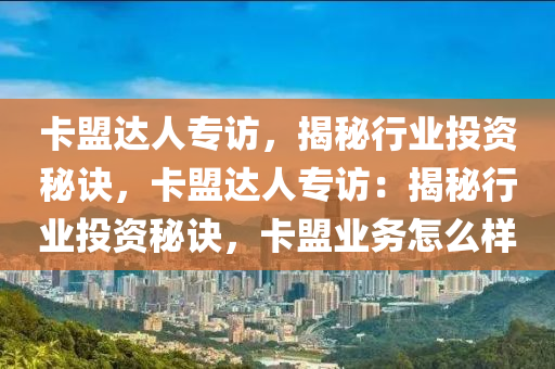 卡盟达人专访，揭秘行业投资秘诀，卡盟达人专访：揭秘行业投资秘诀，卡盟业务怎么样