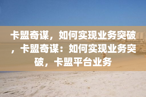 卡盟奇谋，如何实现业务突破，卡盟奇谋：如何实现业务突破，卡盟平台业务