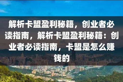 解析卡盟盈利秘籍，创业者必读指南，解析卡盟盈利秘籍：创业者必读指南，卡盟是怎么赚钱的
