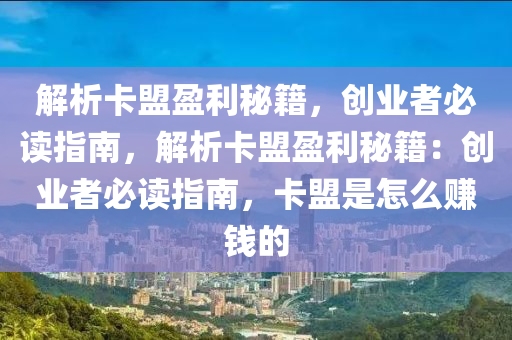 解析卡盟盈利秘籍，创业者必读指南，解析卡盟盈利秘籍：创业者必读指南，卡盟是怎么赚钱的