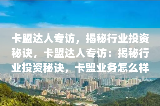 卡盟达人专访，揭秘行业投资秘诀，卡盟达人专访：揭秘行业投资秘诀，卡盟业务怎么样