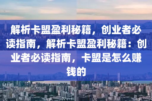 解析卡盟盈利秘籍，创业者必读指南，解析卡盟盈利秘籍：创业者必读指南，卡盟是怎么赚钱的