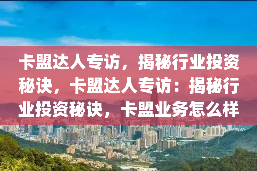 卡盟达人专访，揭秘行业投资秘诀，卡盟达人专访：揭秘行业投资秘诀，卡盟业务怎么样