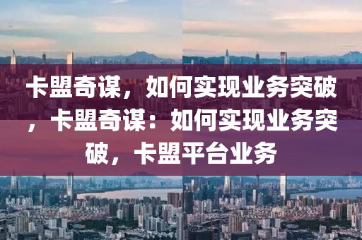 卡盟奇谋，如何实现业务突破，卡盟奇谋：如何实现业务突破，卡盟平台业务