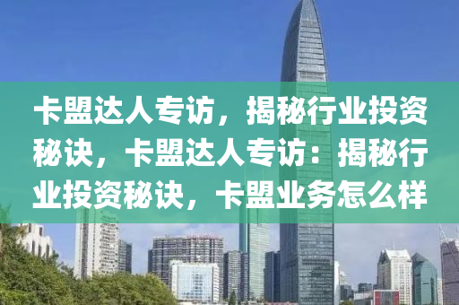 卡盟达人专访，揭秘行业投资秘诀，卡盟达人专访：揭秘行业投资秘诀，卡盟业务怎么样