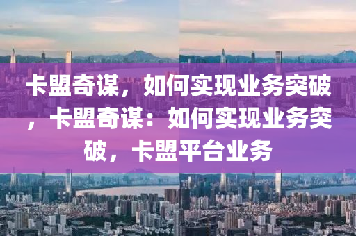 卡盟奇谋，如何实现业务突破，卡盟奇谋：如何实现业务突破，卡盟平台业务