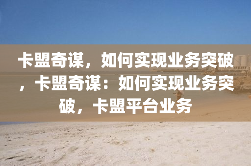 卡盟奇谋，如何实现业务突破，卡盟奇谋：如何实现业务突破，卡盟平台业务
