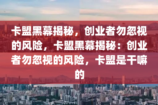 卡盟黑幕揭秘，创业者勿忽视的风险，卡盟黑幕揭秘：创业者勿忽视的风险，卡盟是干嘛的