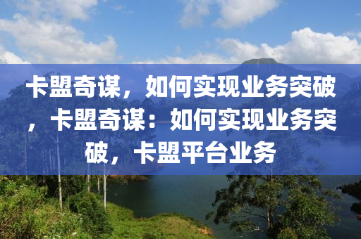 卡盟奇谋，如何实现业务突破，卡盟奇谋：如何实现业务突破，卡盟平台业务