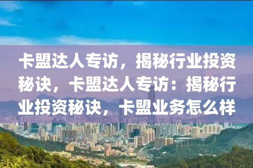 卡盟达人专访，揭秘行业投资秘诀，卡盟达人专访：揭秘行业投资秘诀，卡盟业务怎么样