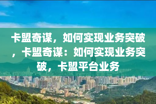 卡盟奇谋，如何实现业务突破，卡盟奇谋：如何实现业务突破，卡盟平台业务