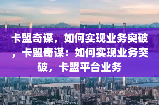 卡盟奇谋，如何实现业务突破，卡盟奇谋：如何实现业务突破，卡盟平台业务