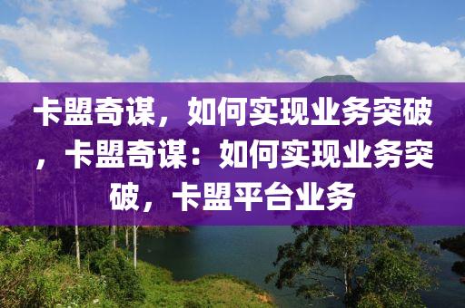 卡盟奇谋，如何实现业务突破，卡盟奇谋：如何实现业务突破，卡盟平台业务