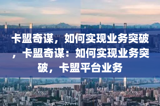 卡盟奇谋，如何实现业务突破，卡盟奇谋：如何实现业务突破，卡盟平台业务