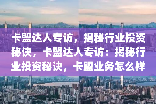 卡盟达人专访，揭秘行业投资秘诀，卡盟达人专访：揭秘行业投资秘诀，卡盟业务怎么样