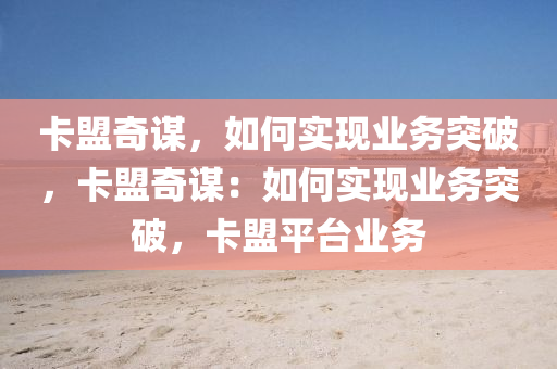 卡盟奇谋，如何实现业务突破，卡盟奇谋：如何实现业务突破，卡盟平台业务
