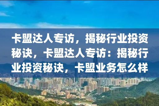 卡盟达人专访，揭秘行业投资秘诀，卡盟达人专访：揭秘行业投资秘诀，卡盟业务怎么样