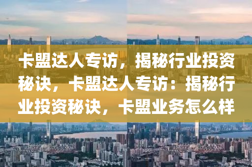 卡盟达人专访，揭秘行业投资秘诀，卡盟达人专访：揭秘行业投资秘诀，卡盟业务怎么样