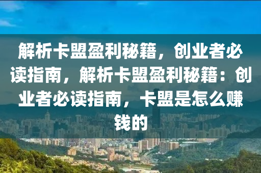 解析卡盟盈利秘籍，创业者必读指南，解析卡盟盈利秘籍：创业者必读指南，卡盟是怎么赚钱的