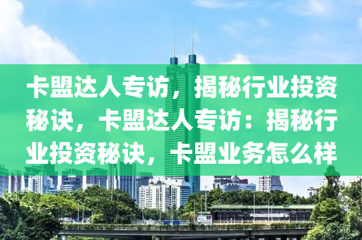 卡盟达人专访，揭秘行业投资秘诀，卡盟达人专访：揭秘行业投资秘诀，卡盟业务怎么样