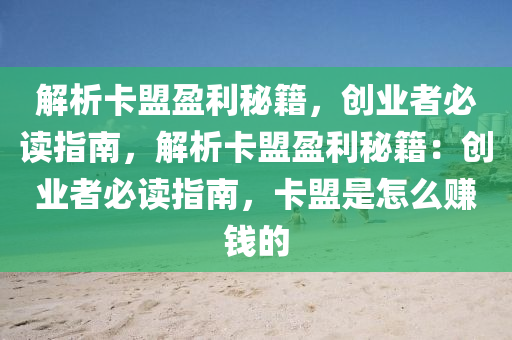 解析卡盟盈利秘籍，创业者必读指南，解析卡盟盈利秘籍：创业者必读指南，卡盟是怎么赚钱的