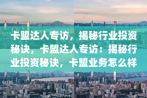 卡盟达人专访，揭秘行业投资秘诀，卡盟达人专访：揭秘行业投资秘诀，卡盟业务怎么样