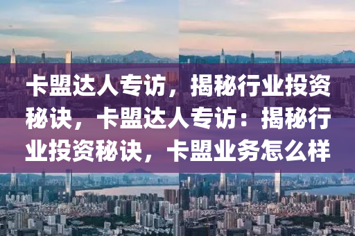 卡盟达人专访，揭秘行业投资秘诀，卡盟达人专访：揭秘行业投资秘诀，卡盟业务怎么样
