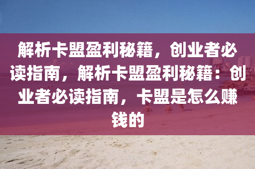 解析卡盟盈利秘籍，创业者必读指南，解析卡盟盈利秘籍：创业者必读指南，卡盟是怎么赚钱的