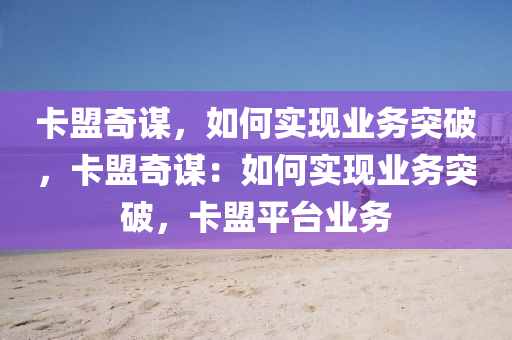卡盟奇谋，如何实现业务突破，卡盟奇谋：如何实现业务突破，卡盟平台业务