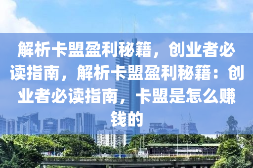 解析卡盟盈利秘籍，创业者必读指南，解析卡盟盈利秘籍：创业者必读指南，卡盟是怎么赚钱的