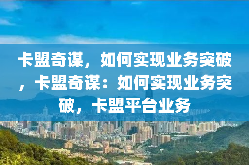 卡盟奇谋，如何实现业务突破，卡盟奇谋：如何实现业务突破，卡盟平台业务