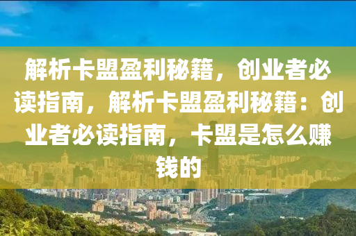 解析卡盟盈利秘籍，创业者必读指南，解析卡盟盈利秘籍：创业者必读指南，卡盟是怎么赚钱的