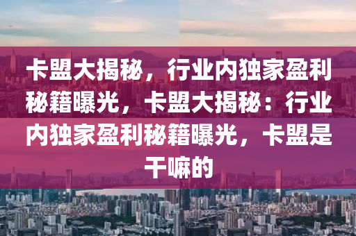 卡盟大揭秘，行业内独家盈利秘籍曝光，卡盟大揭秘：行业内独家盈利秘籍曝光，卡盟是干嘛的
