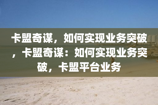 卡盟奇谋，如何实现业务突破，卡盟奇谋：如何实现业务突破，卡盟平台业务