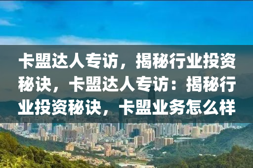 卡盟达人专访，揭秘行业投资秘诀，卡盟达人专访：揭秘行业投资秘诀，卡盟业务怎么样