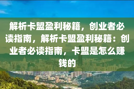 解析卡盟盈利秘籍，创业者必读指南，解析卡盟盈利秘籍：创业者必读指南，卡盟是怎么赚钱的