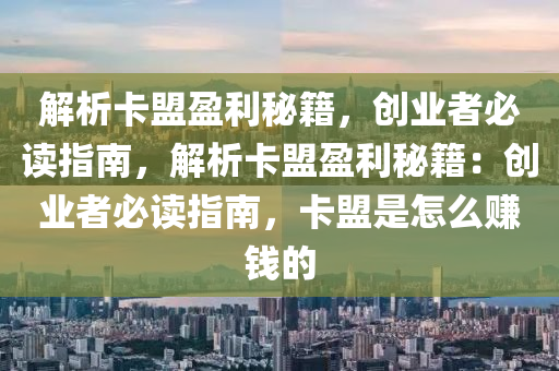 解析卡盟盈利秘籍，创业者必读指南，解析卡盟盈利秘籍：创业者必读指南，卡盟是怎么赚钱的